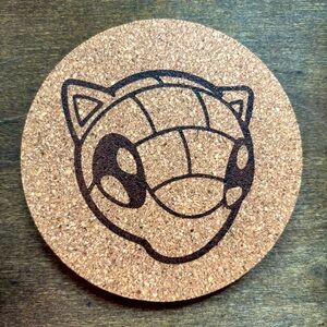 Pokemon Sandshrew Face Laser Engraved Cork Coaster
